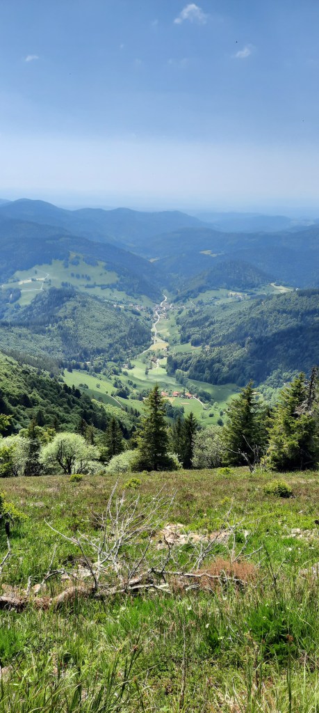 blauer Himmel und Berge mit Blick ins Tal